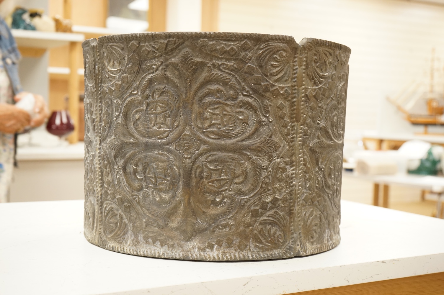 An early 20th century lead planter, 26cm